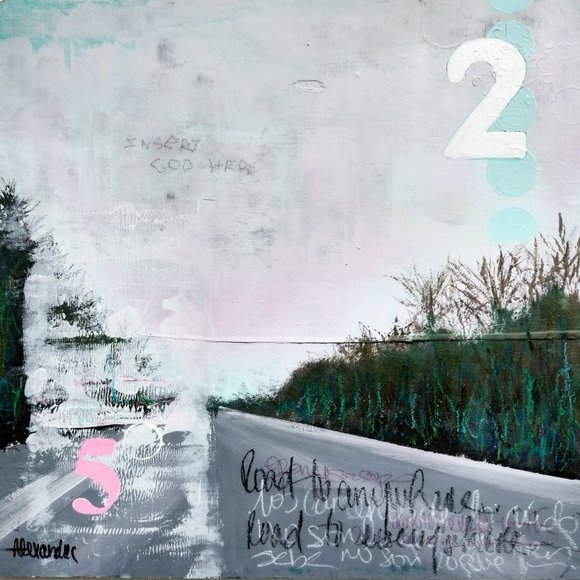 "You're on the right path" - Landscape painting Original on wood panel 12"x12" - Picture 1 of 2